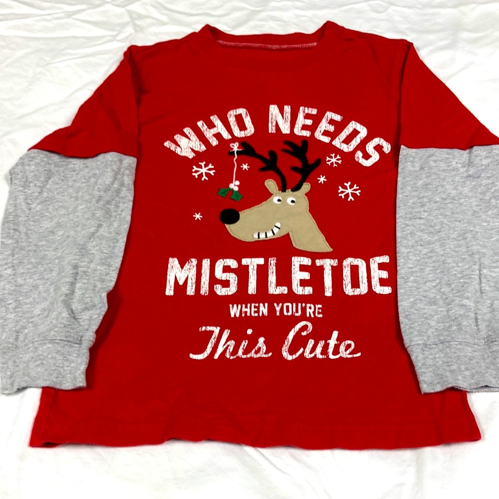 Carter's Red & Gray Long Sleeve Reindeer 'Who Needs Mistletoe' Tee